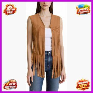Faux Suede Fringe Vest Large Hippie Western Festival Top